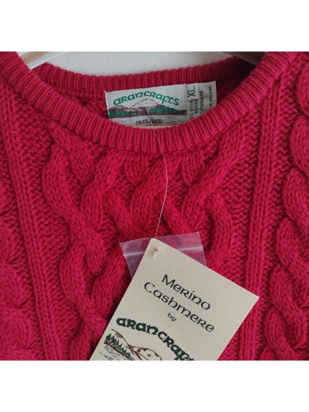 Aran Crafts Red Sweater XL NEW Wool Cashmere Cable Knit Fisherman Pullover NWT